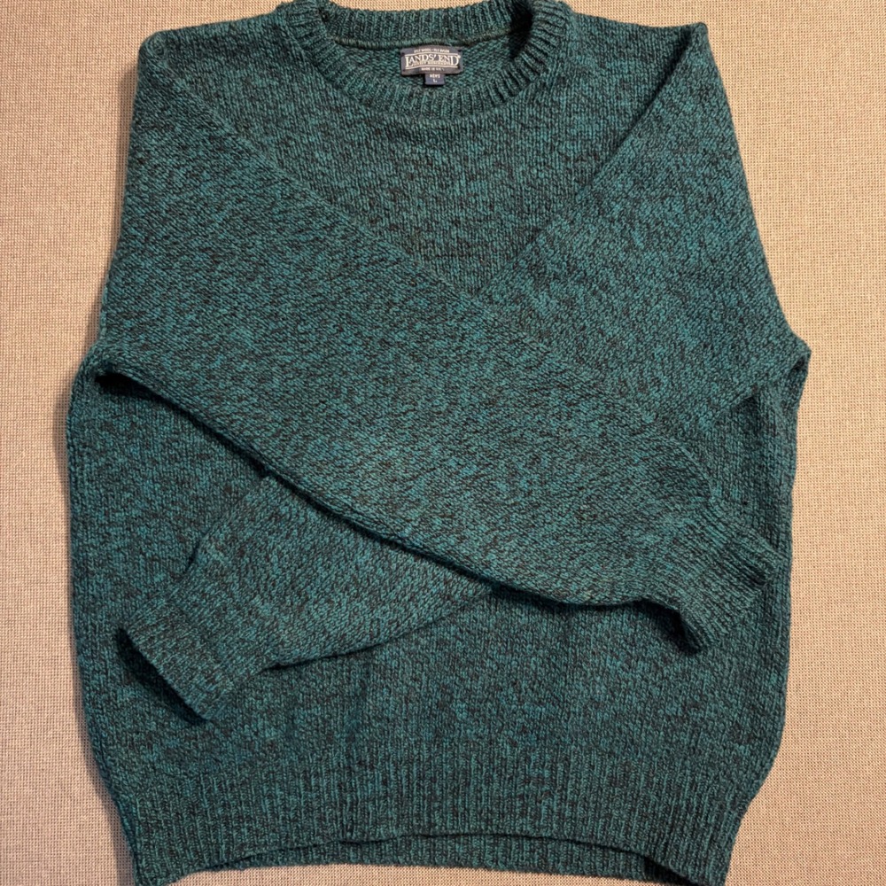 Lands End Vintage Sweater Wool Blend Gorpcore Cabin Americana Marled Knit Mens L